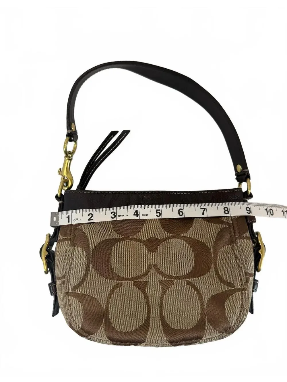 Coach | Signature Jacquard Leather Buckle Shoulder Bag | Brown with Brass